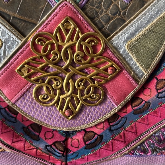NWT 90s Vibrant Pink and Purple Crossbody Bag with Bohemian Flair patchwork - Picture 2 of 13